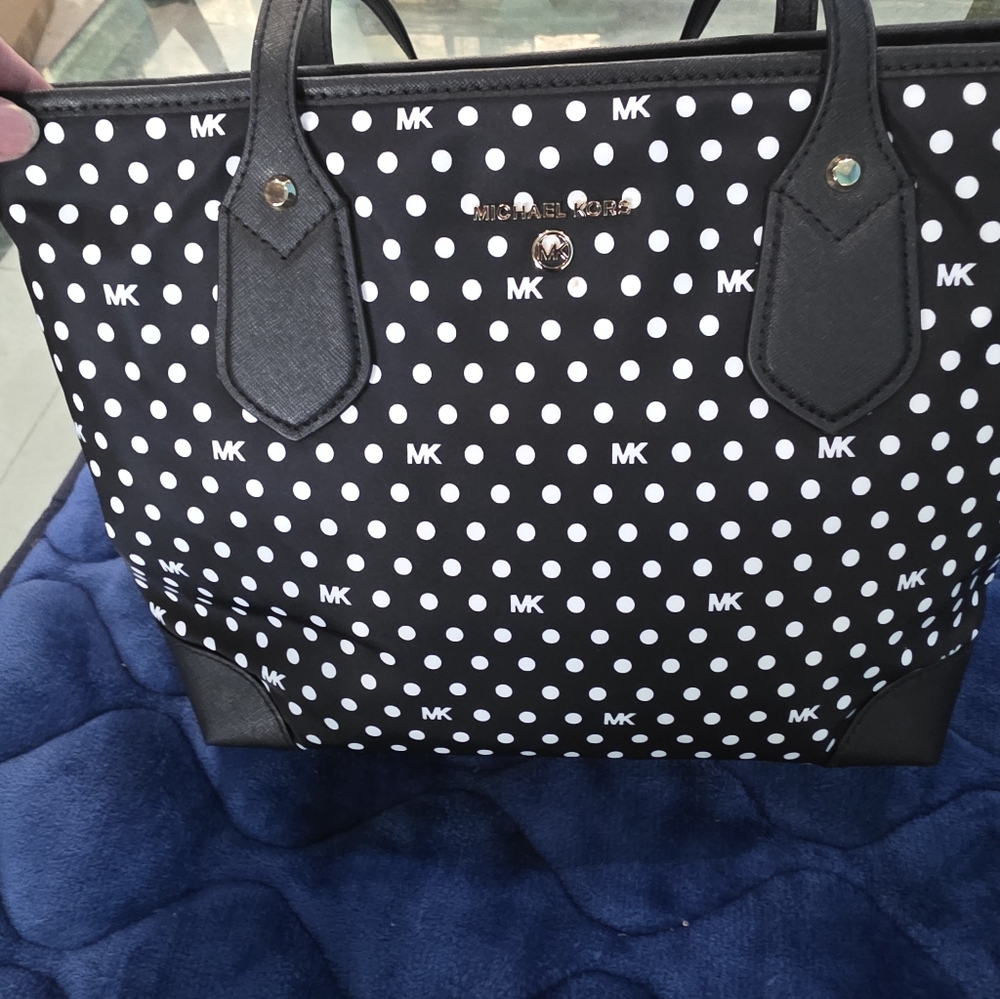 Michael Kors Black Tote with White Polka Dots